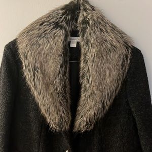 Coldwater Creek, Wool Coat w/detachable Faux Fur collar, charcoal gray, Size L